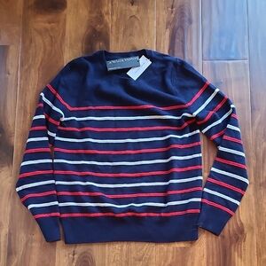 Banana Republic Cashmere Sweater Crewneck Stripe Blue with Red & White Stripe